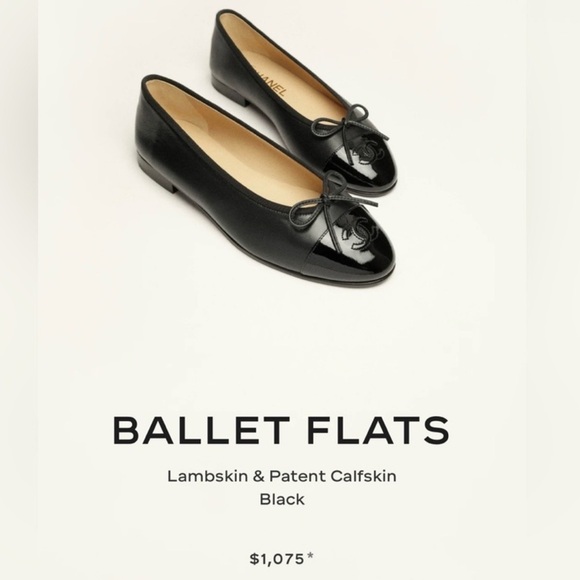 CHANEL Shoes - CHANEL Black Lambskin Ballet Flats with Patent Toe and CC Medallion